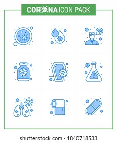 Covid-19 Protection CoronaVirus Pendamic 9 Blue Icon Set wie Sarg; Medizin; Fieber; Kapsel; Kommunikations-Virus Coronavirus 2019-nov Krankheit Vektor Design Elements