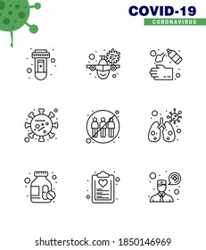Protección Covid-19 CoronaVirus Pendamic 9 Línea juego de iconos como vida; coronavirus; virus; virus; coronavirus viral de jabón 2019-nov Enfermedad Vector Elementos de diseño