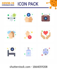 Covid-19 Protection CoronaVirus Pendamic 9 Flat Color icon set such as  virus; medical; washing; hands; case viral coronavirus 2019-nov disease Vector Design Elements