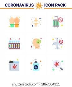 Covid-19 Protection CoronaVirus Pendamic 9 Flat Color icon set such as  cold; tubes; patient; test; stop viral coronavirus 2019-nov disease Vector Design Elements