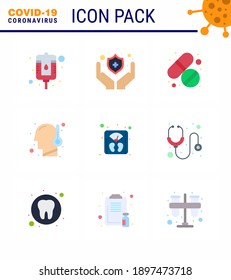 Protección Covid-19 CoronaVirus Pendamic 9 Color plano conjunto de iconos como máquina; escala; tableta; gestión; Fiebre coronavirus viral 2019-nov Enfermedad Vector Elementos de diseño