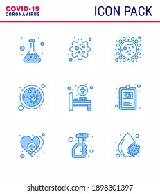 Protección de Covid-19 CoronaVirus Pendamic 9 Juego de iconos azules como virus; gérmenes; bacterias; sangre; bacterias coronavirus viral 2019-nov Enfermedad Vector Elementos de diseño