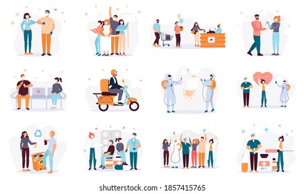 Conjunto De Ilustración De Vectores Pandémicos Covid 19