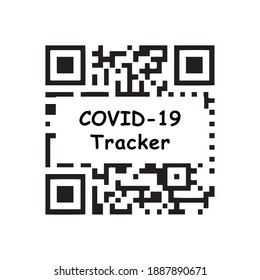 Covid-19 QR Code Tracker. Black and white illustration icon depicting QR code to track and trace for Covid 19 Coronavius. EPS Vector