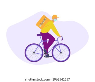 COVID-19. Quarantine in the city. Online delivery service concept, online order tracking, home and office delivery. bicycle courier, courier in a respiratory mask