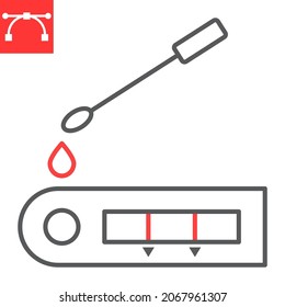 Covid-19 rapid test line icon, coronavirus and result, rapid antigen test vector icon, vector graphics, editable stroke outline sign, eps 10.