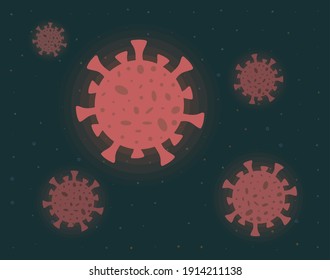 Covid-19 glóbulos rojos que vuelan en el espacio ultraterrestre entre estrellas de ilustración plana. Moléculas de coronavirus en el cosmos oscuro. Pandemia global, brote del concepto de vector Coronavirus Covid-19.