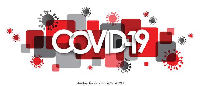 COVID-19 red and gray vector typography banner with virus symbols