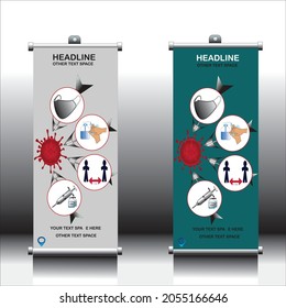 Covid-19 roll up banner layout Editable vertical template vector, present day x-banner and flag-banner, Vector illustration