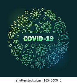 COVID-19 round colored outline vector concept Coronavirus illustration on dark background 