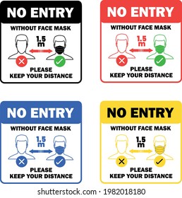 COVID-19 Safety Measures ,Health Guidelines. Wearing A Mask And Keep Social Distancing. Front Door Information, Warning Display Signs.