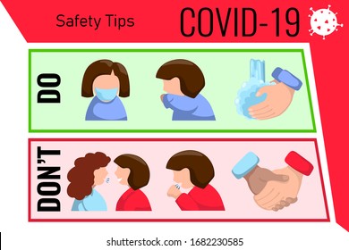 COVID-19 Sicherheits-Tipps Vektorillustration-Banner mit Symbolen