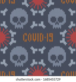 COVID-19 seamless knitted woolen pattern. COrona VIrus Disease 2019