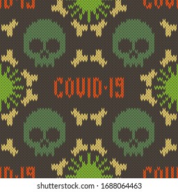 COVID-19 seamless knitted woolen pattern. COrona VIrus Disease 2019
