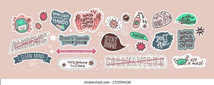 Covid-19. Eine Reihe von Vektorgrafiken über Coronavirus. Sticker und grafische Elemente.