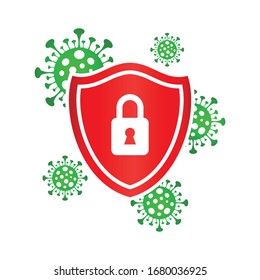 COVID-19 with shield vector icon design style on white background, prevention from Coronavirus epidemic icon