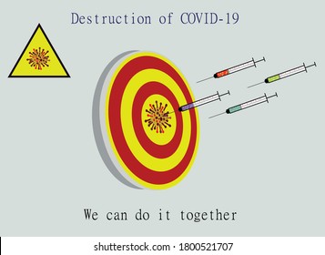 Covid-19 shot. Vaccination concept. Target is coronavirus. Stock vector illustration, Advertising