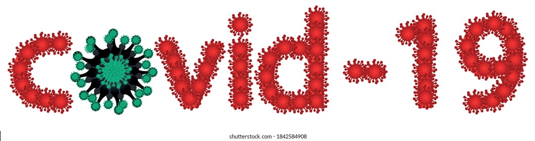 
COVID-19 sign made of viruses. Coronavirus virus instead of the O symbol. 2 disease wave. The threat of nucleation. Vector