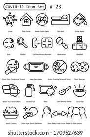 Covid-19 Simple Outline Icon Set Such as Safety, Spread Prevention, Self-Care 