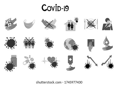 Covid-19. Simple Set of Coronavirus Protection Related Vector  Icons. Contains such Icons as Protective Measures,  Washing Hands, Outbreak Map  and more. Vector illustration