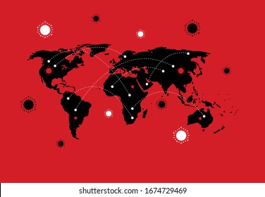 COVID-19 spread concept red world map design background. Vector illustration