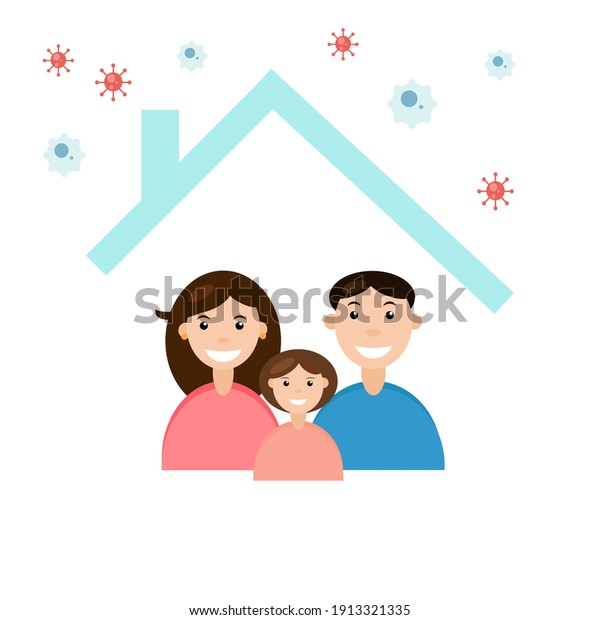 Covid-19 Spread of the virus. New\
Coronavirus 2019-covid A happy family is protected from the virus\
in their home. Vector\
illustration