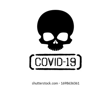 COVID-19 stamp print with skull vector. Skull black silhouette icon. Human skull vector. Coronavirus disease icon isolated on a white background. COVID-2019 clip art