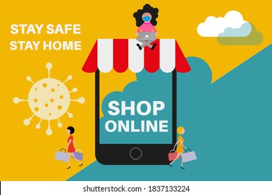 Covid-19 Stay safe internet shopping consept