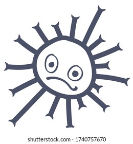 Icono de Coronavirus, virus infeliz, ícono, negro de Covid-19, virus con ojos, virus no sonriente, cara alterada, virus dibujado, presentación, abierto para negocios, seguro para los clientes, alerta, mantente al tanto, sé seguro