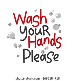 Covid-19 stickers. Wash your hands please. Coronavirus lettering. Elements for poster, banners, coffee cups and mug, T-shirt and notebook.