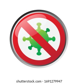 Covid-19 stop coronavirus and ban mass gatherings symbol. Virus infected sticker label template. 