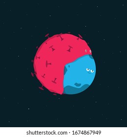 Covid-19 swallows the world. Flat vector concept art design.