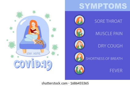 COVID-19 symptoms of coronavirus, 2019-nCoV alert, set of isolated vector illustration in cartoon flat style