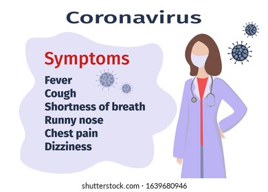COVID-19. Symptoms. Pandemic. Wuhan coronavirus 2019-nCov symptoms concept. Novel coronavirus outbreak. Coronavirus symptoms poster, flyer, banner. Vector illustration.