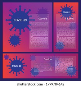 Covid-19 template with gradient background virus icons and text