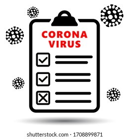  COVID-19 test board icon. Novel Corona Virus Disease 2019-nCov Pandemic illness health care message business concept. 
Medical checklist report with approved coronavirus diagnosis sign on white