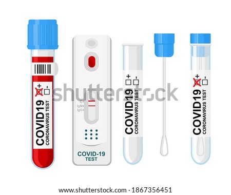 COVID-19 test kit, rapid test, test tube and swab for COVID-19. Tests positive for the new rapidly spreading coronavirus Covid-19