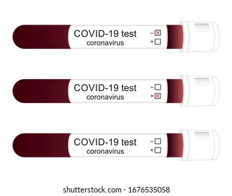 COVID-19-Test und Laborprobe von Bluttests zur Diagnose neuer Infektionen mit dem Corona-Virus (neuartige Corona-Viruserkrankung 2019). Positiv, negativ und Sie wählen