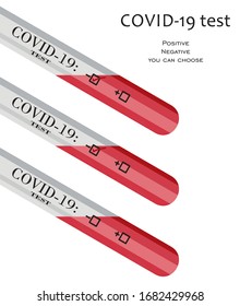 COVID-19-Test und Laborprobe von Bluttests zur Diagnose neuer Infektionen mit dem Corona-Virus (neuartige Corona-Viruserkrankung 2019). Positiv, negativ und Sie wählen
