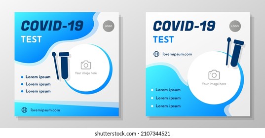 COVID-19 test social media post banner set, nasal PCR test advertisement concept, antigen for Omicron variant abstract square ad, Pandemic flyer leaflet concept, isolated.