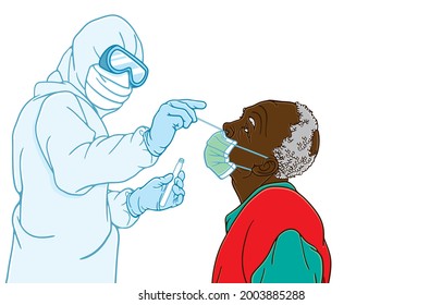 Covid-19 testing carried out by medical professional, Doctor, Nurse, Medical staff for all patient, african american elderly male, female, During the coronavirus outbreak concept. Illustration, Art.