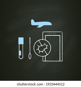 Covid-19 testing chalk icon. Mandatory passenger testing before boarding the plane. Airport new normal concept. Isolated vector illustration on chalkboard