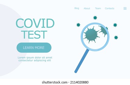 Covid-19 testing. Landing page template on soft background. Healthcare concept. Trend flat vector illustration.
