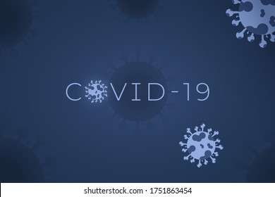 Covid19 Text concept with viruses and dark blue background