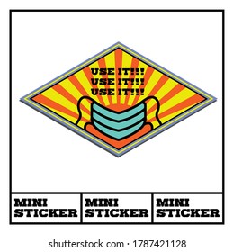 Covid-19 theme mini sticker. Use mask instruction. Vector stock file. Eps 10 format file. 
