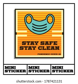 Covid-19 theme mini sticker. Use mask instruction. Vector stock file. Eps 10 format file. 