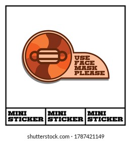 Covid-19 theme mini sticker. Use mask instruction. Vector stock file. Eps 10 format file. 