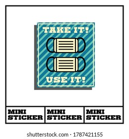 Covid-19 theme mini sticker. Use mask instruction. Vector stock file. Eps 10 format file. 