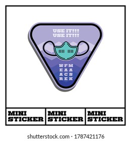 Covid-19 theme mini sticker. Use mask instruction. Vector stock file. Eps 10 format file. 