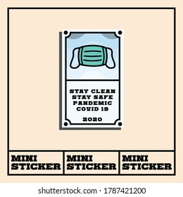 Covid-19 theme mini sticker. Use mask instruction. Vector stock file. Eps 10 format file. 